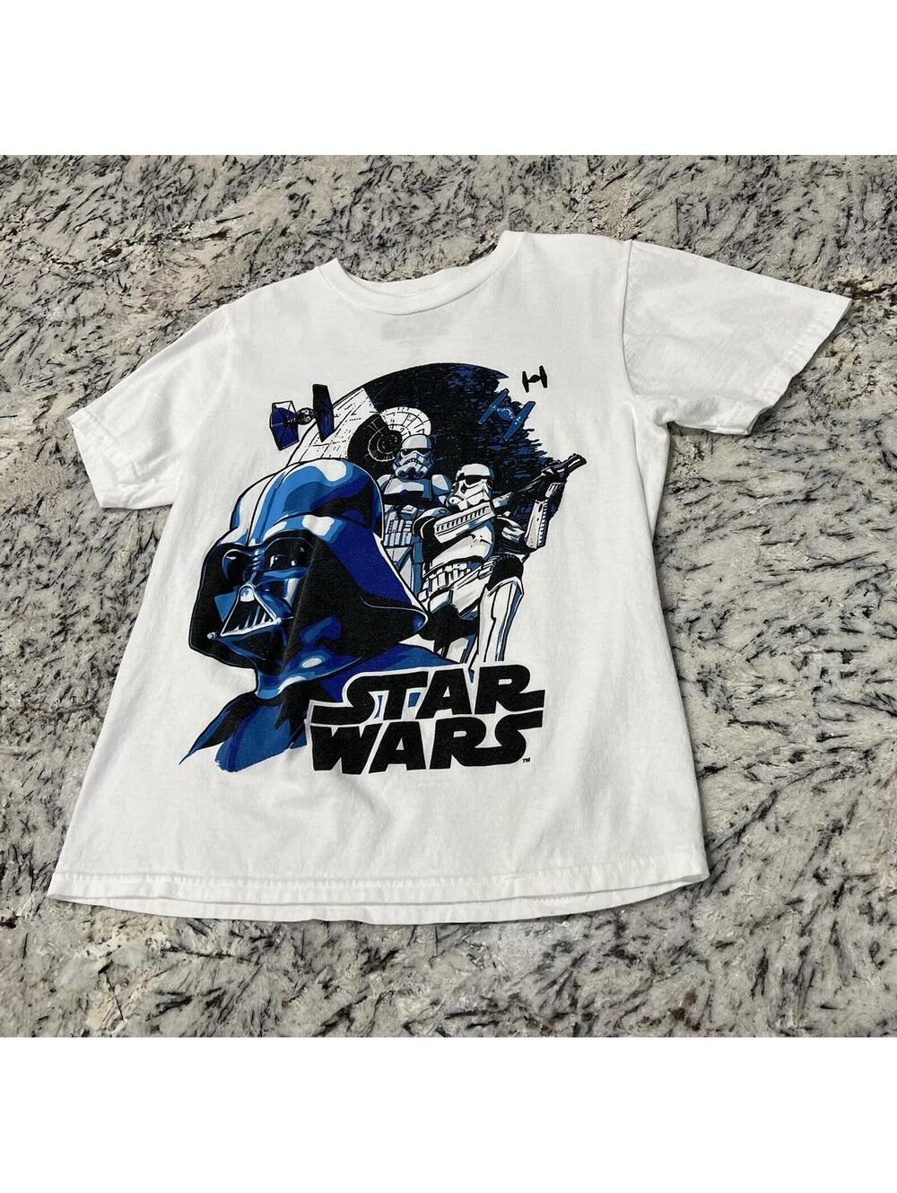 Star Wars Graphic T-Shirt Boys M White Darth Vader Stormtrooper Crewneck
